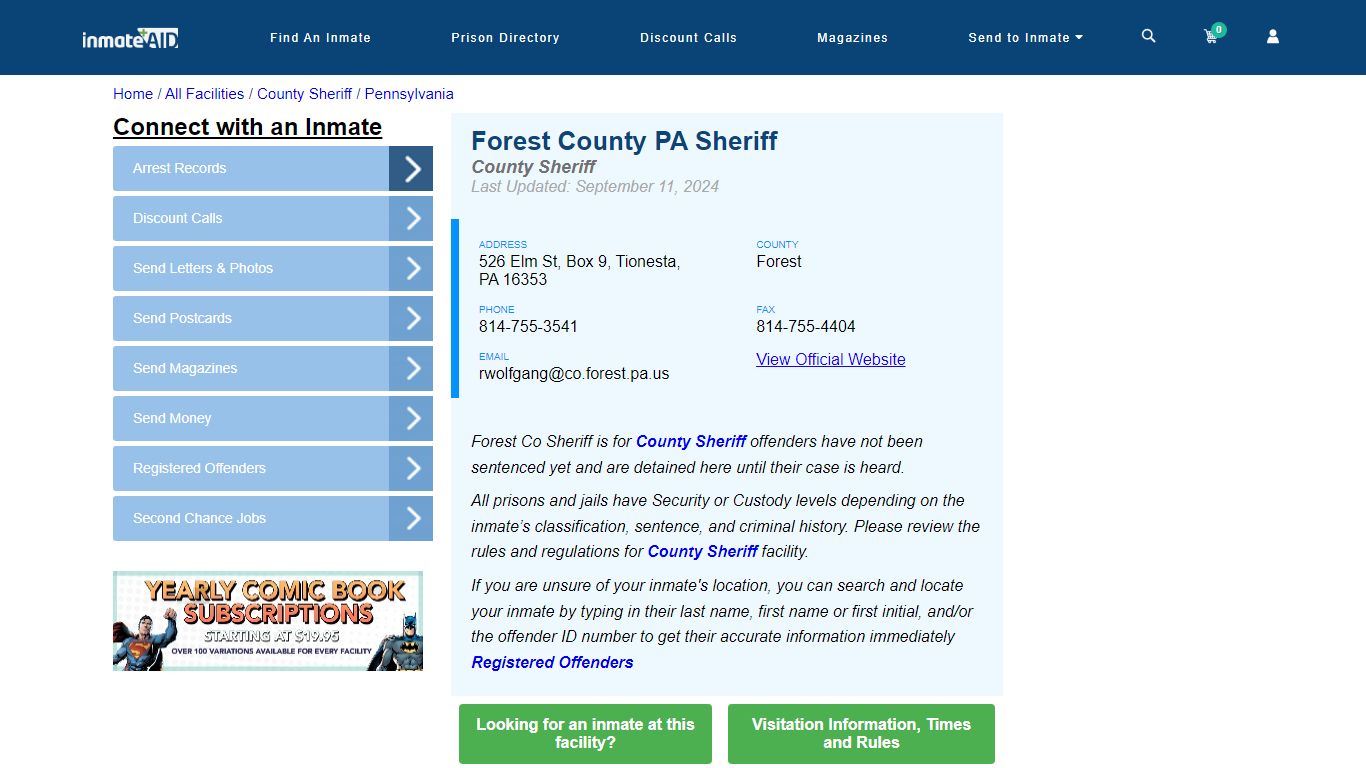 Forest County PA Sheriff & Arrest Search - InmateAid